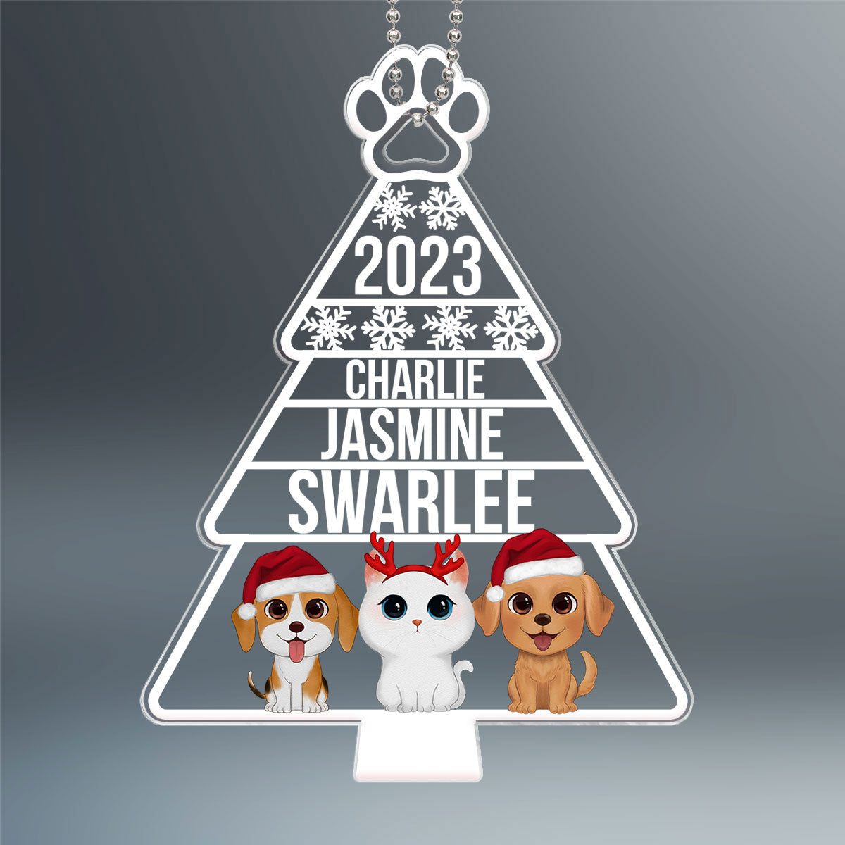 Dogs Cats Christmas Tree Shaped Personalized Acrylic Ornament