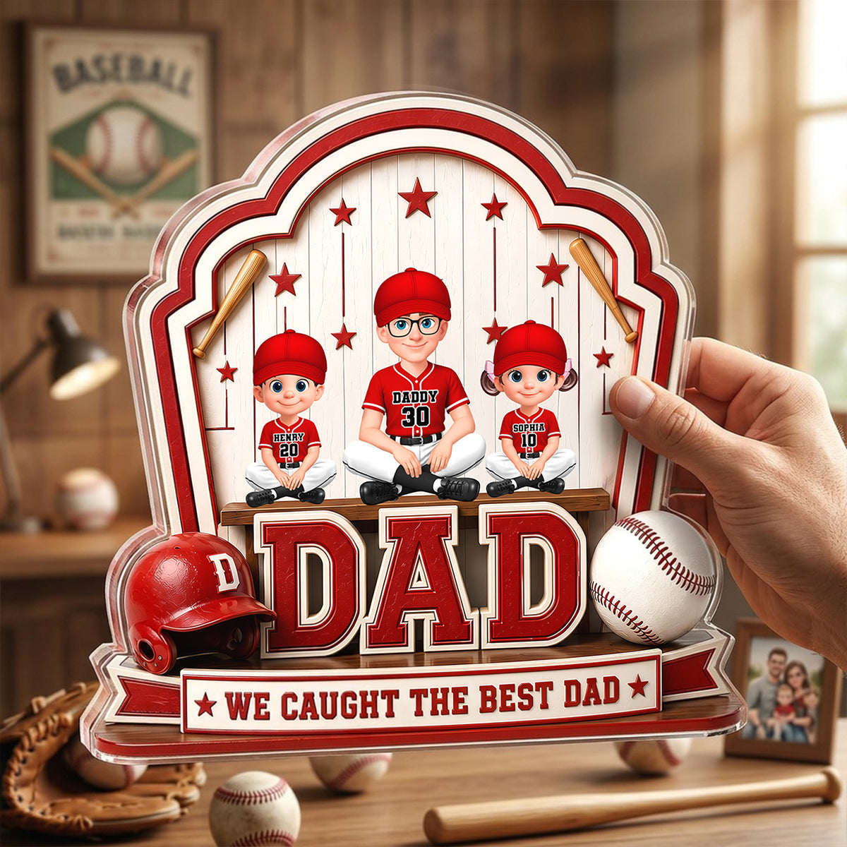 Baseball Best Dad & Kids - Personalized Acrylic Block Plaque - Father's Day Gift For Dad, Husband