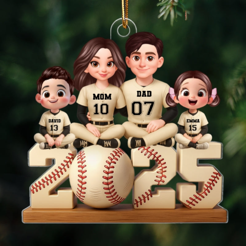 Baseball Family Sitting 2025 Personalized Acrylic Ornament, Christmas Gift for Husband, Wife, Kids