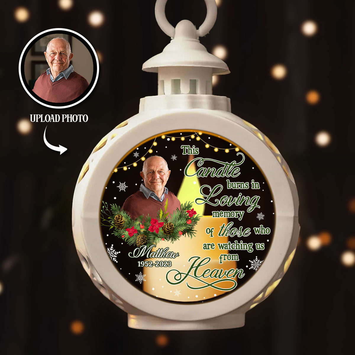 This Candle Burns In Loving Memory Memorial Keepsake Photo Upload Personalized Lantern Ornament