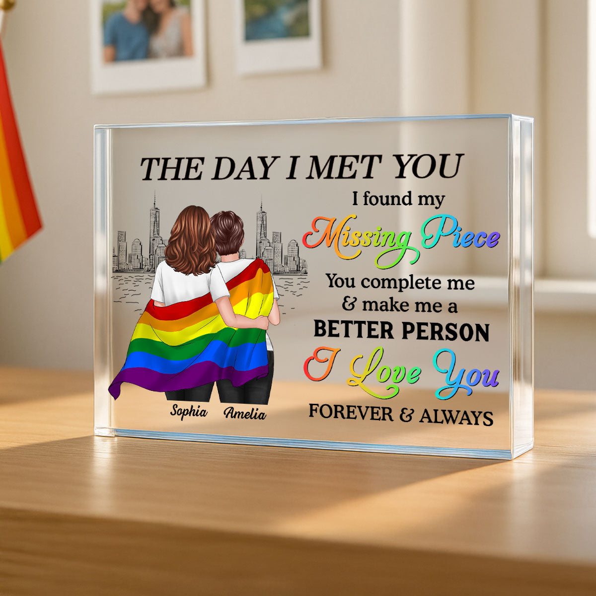 Pride Month LGBT Couple The Day I Met You Personalized Rectangle Acrylic Block Plaque, Gift For Couple