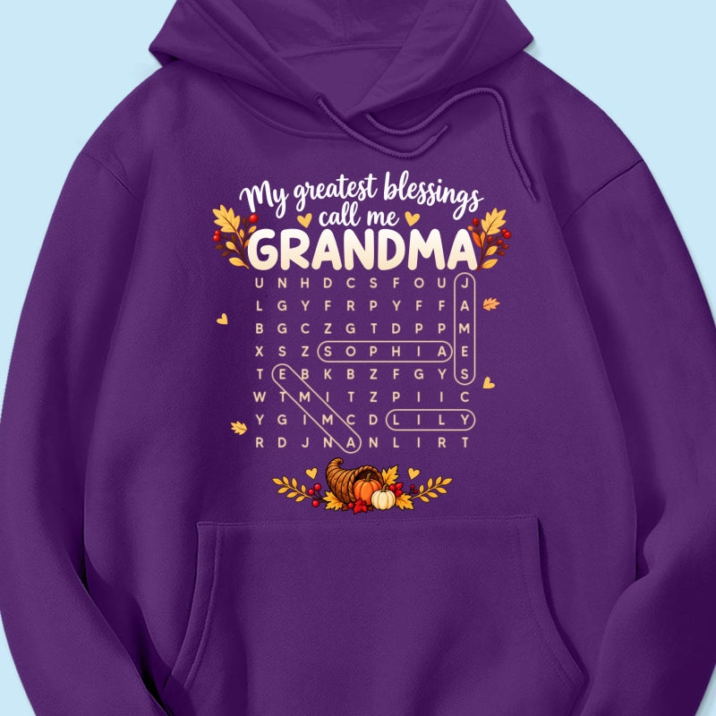 My Greatest Blessings Call Me Grandma Word Search Puzzle - Personalized Shirt - Fall Season Thanksgiving Gift For Grandma