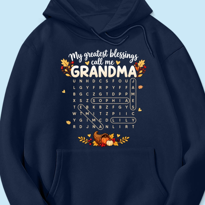 My Greatest Blessings Call Me Grandma Word Search Puzzle - Personalized Shirt - Fall Season Thanksgiving Gift For Grandma