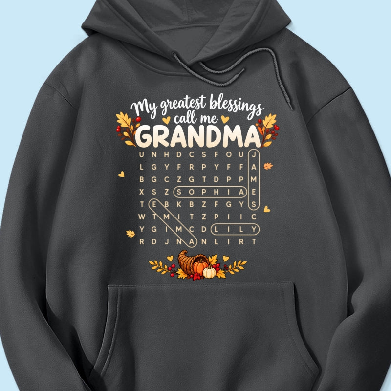 My Greatest Blessings Call Me Grandma Word Search Puzzle - Personalized Shirt - Fall Season Thanksgiving Gift For Grandma