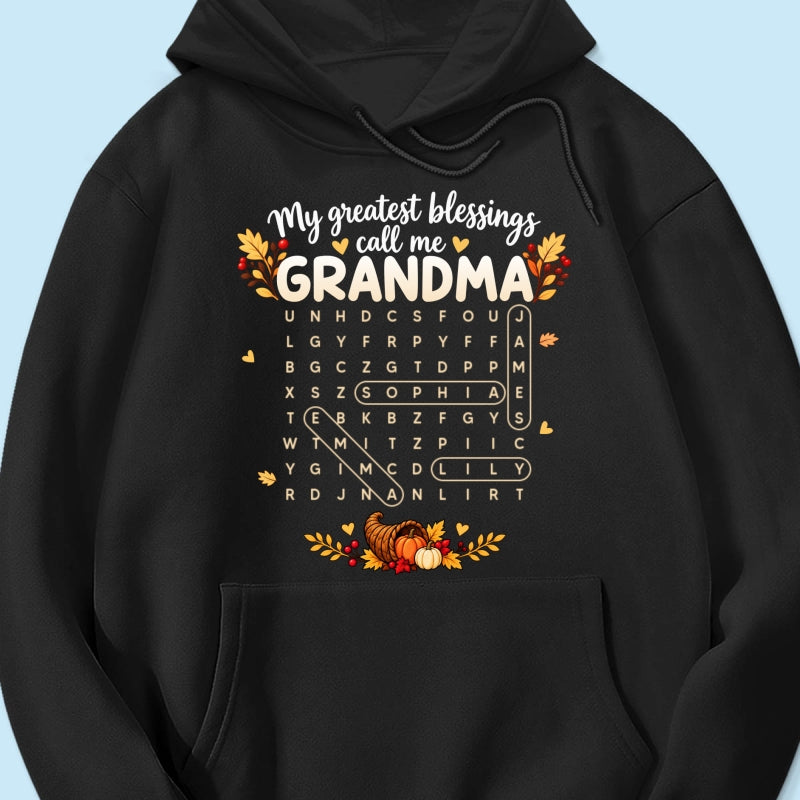 My Greatest Blessings Call Me Grandma Word Search Puzzle - Personalized Shirt - Fall Season Thanksgiving Gift For Grandma