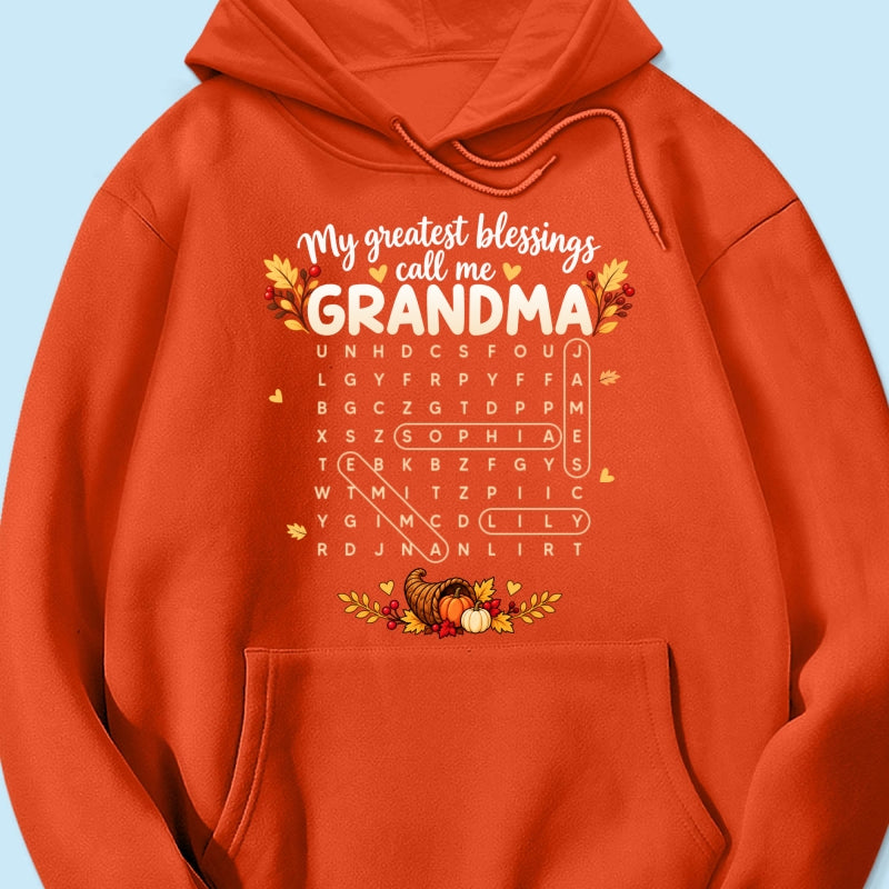 My Greatest Blessings Call Me Grandma Word Search Puzzle - Personalized Shirt - Fall Season Thanksgiving Gift For Grandma