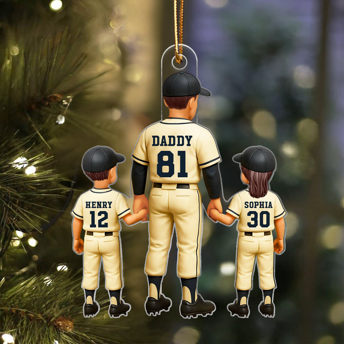 Baseball Father Holding Son Daughter Hand Personalized Acrylic Ornament, Christmas Gift for Baseball Dad