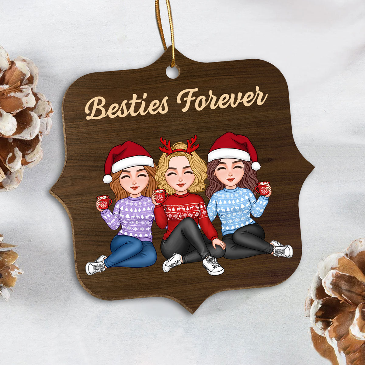 Besties Forever Unique Crossword Puzzle Art Christmas Gift For Best Friends Personalized Double Sided Wooden Ornament