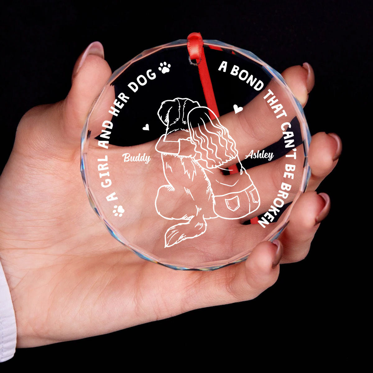 Girl And Her Dogs Outline Personalized Glass Ornament, Christmas Gift For Dog Mom