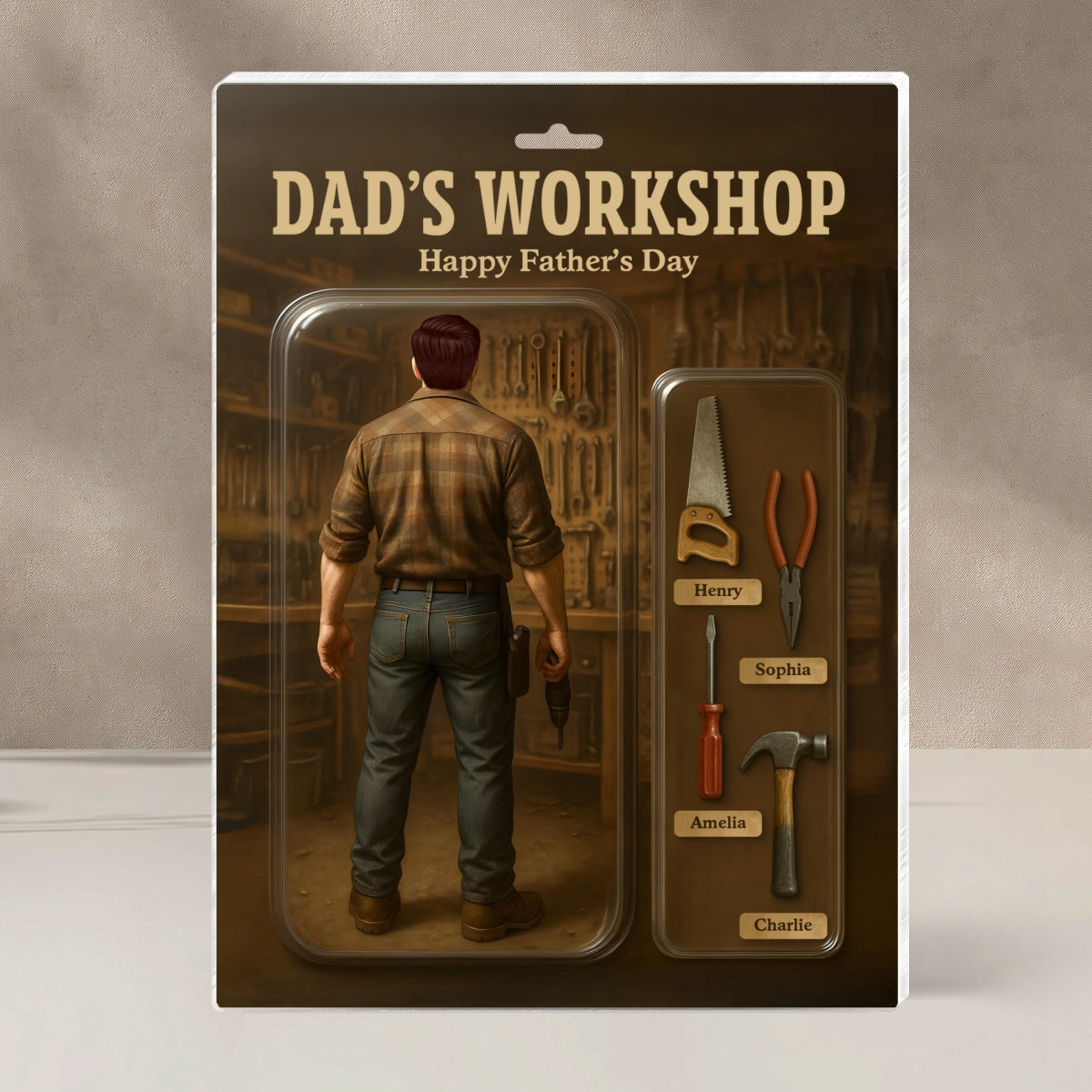 Dad's Workshop With Kids' Names Grandpa's Workshop Custom Figure Personalized Acrylic Block Plaque, Unique Father's Day Gift For Him, For Dad, For Grandpa