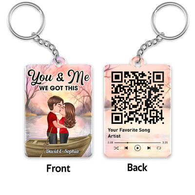 Doll Couple Kissing In Boat On Lake Favorite Song QR Code Personalized Acrylic Keychain