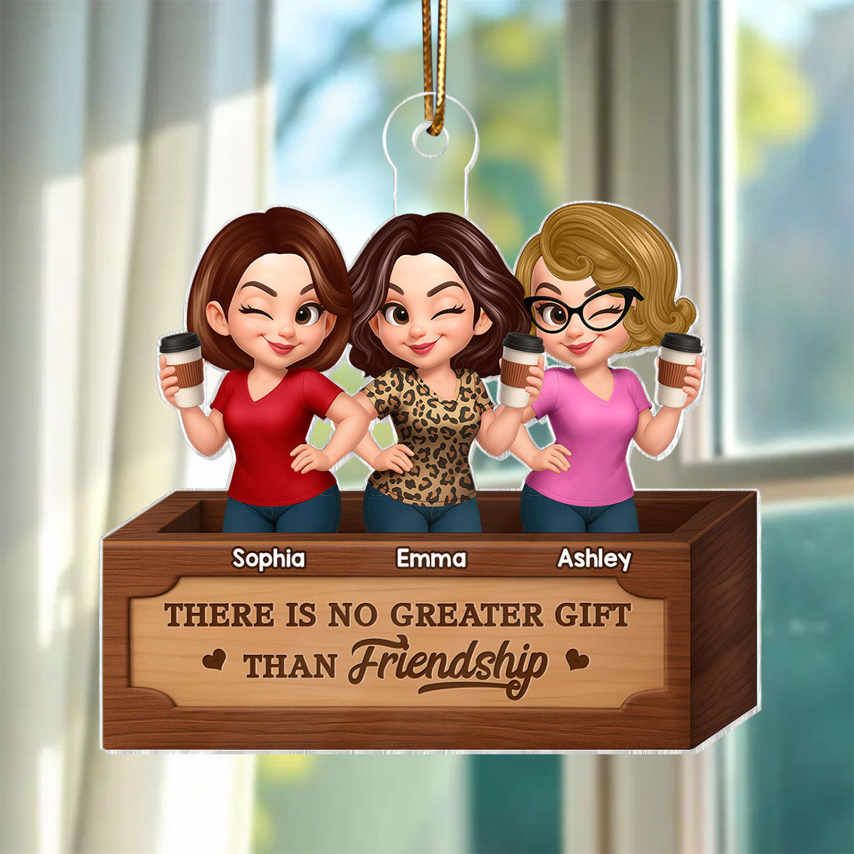 Pretty Besties Sisters Inside Christmas Wooden Crate 3D Effect Personalized Acrylic Ornament