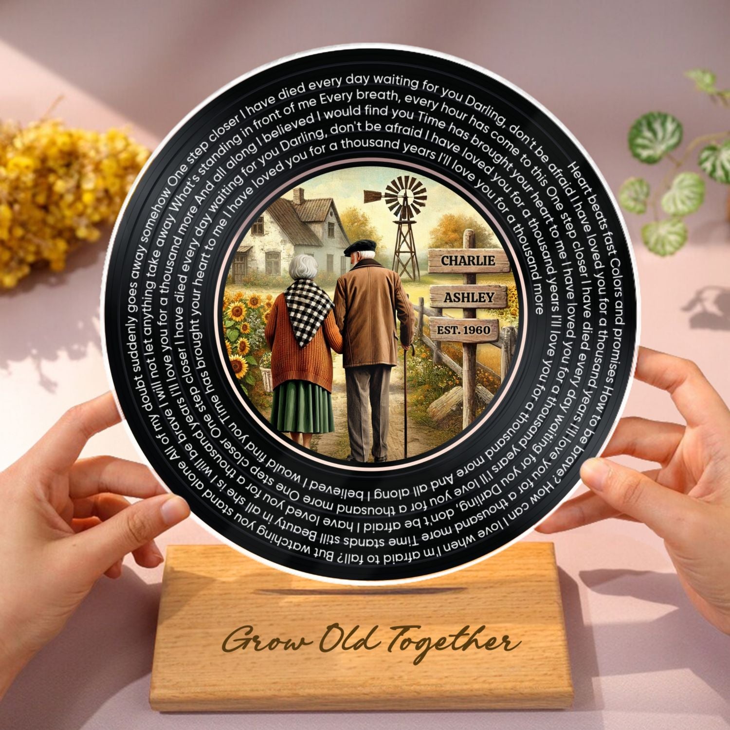 Couple Growing Old Together Personalized Vinyl Lyrics Record - Acrylic Song Plaque,  Gift, Anniversary Gift For Couple, For Him, For Her, Husband, Wife