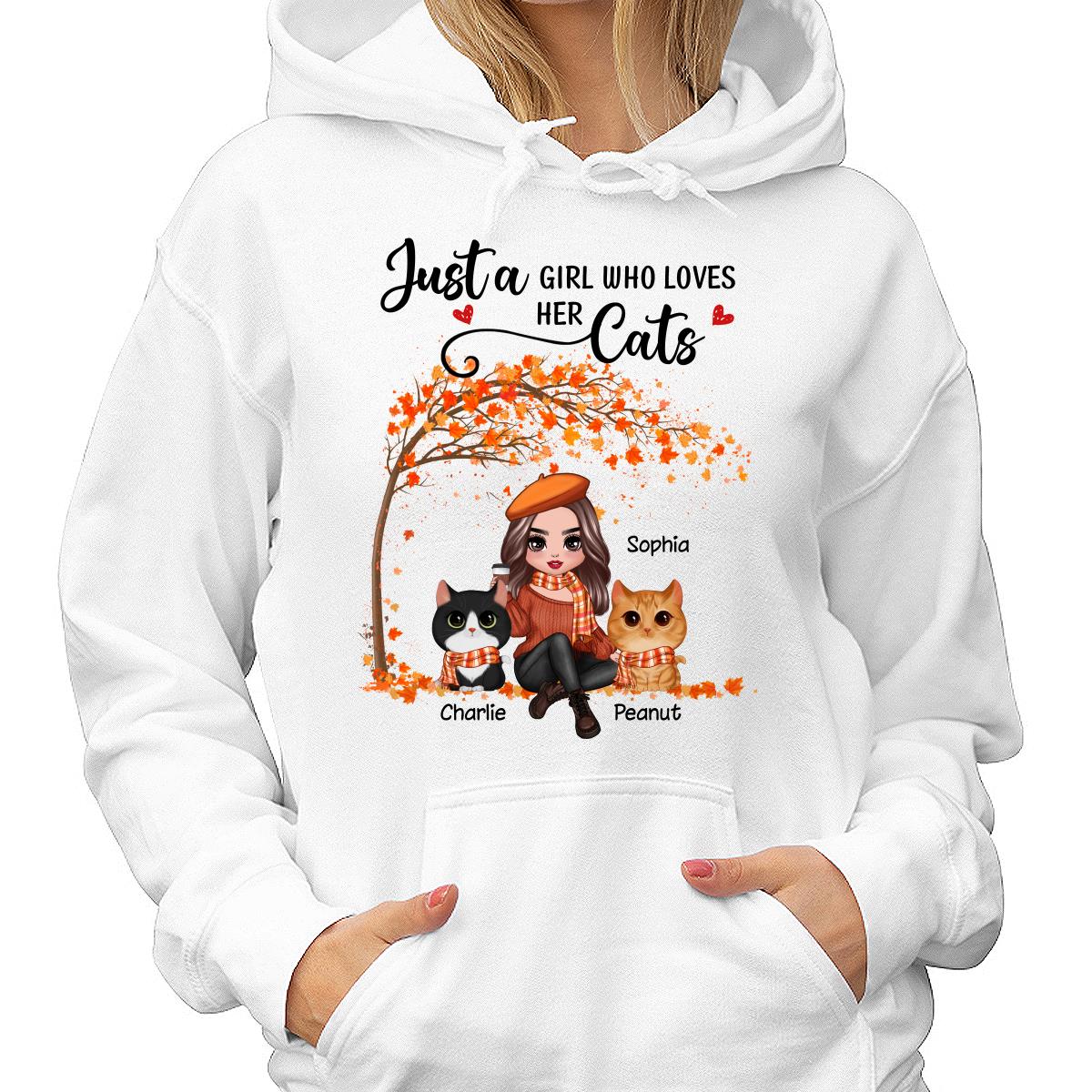 Fall Season Doll Woman Sitting With Watercolor Cute Cats Personalized Shirt