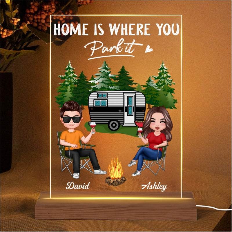 Doll Couple Camping Personalized Rectangle Acrylic Plaque LED Lamp Night Light