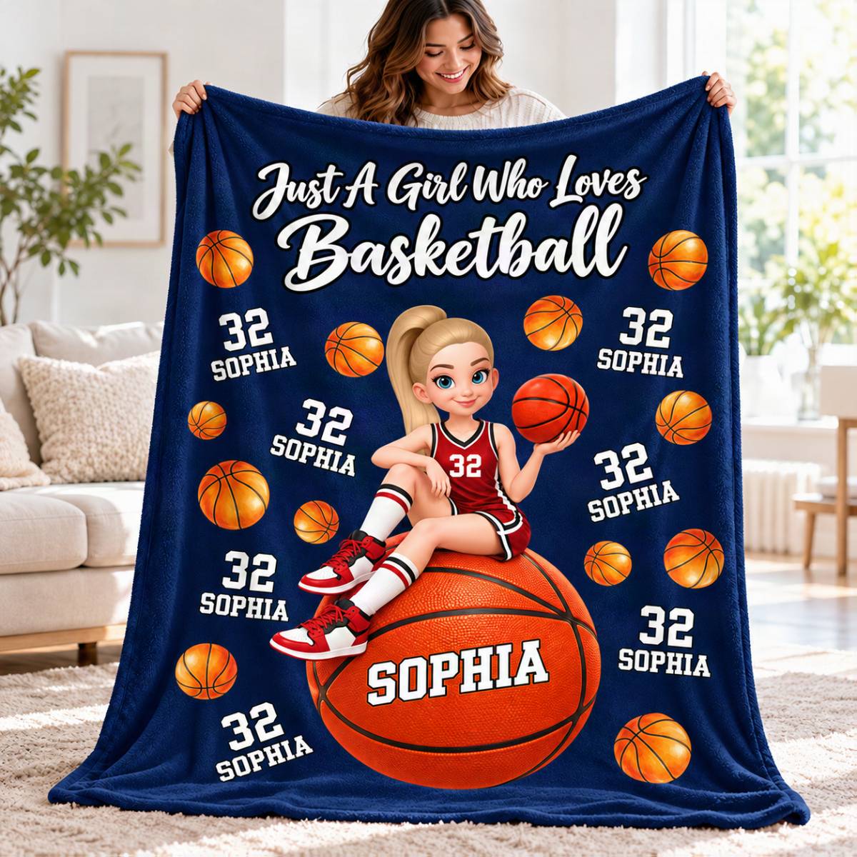 Proud Basketball Player Slay Girl Custom Name & Number - Personalized Fleece Blanket - Christmas Gift For Volleyball Players, Granddaughter, Daughter