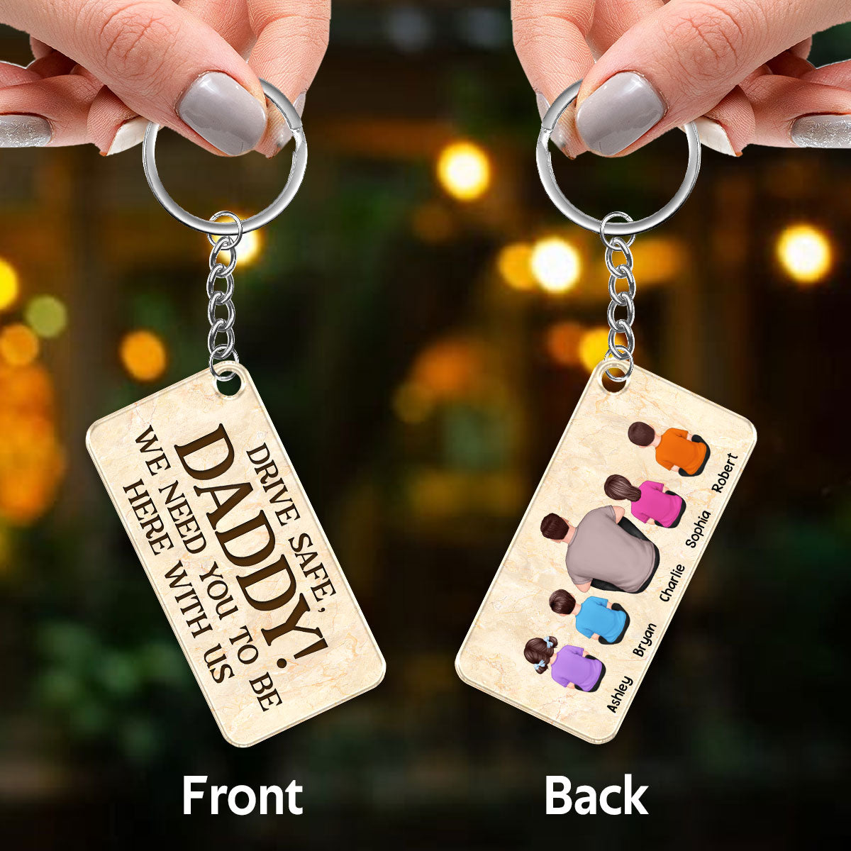 Best Dad Ever Back View Man Kids Dog Cat Personalized Acrylic Keychain