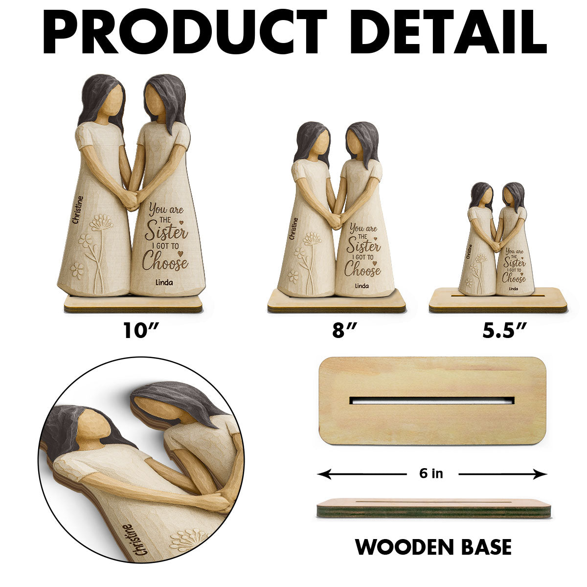 You Are The Sister I Got To Choose 3D Effect Personalized Standing Flat Wooden Plaque, Birthday Gift Friendship Gift for Besties, Lifelong Friends