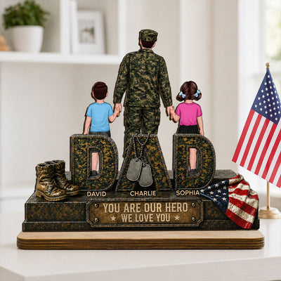 Army Dad You Are Our Hero - Personalized 2-Layered Wooden Plaque - Father's Day Gift For Dad, Husband