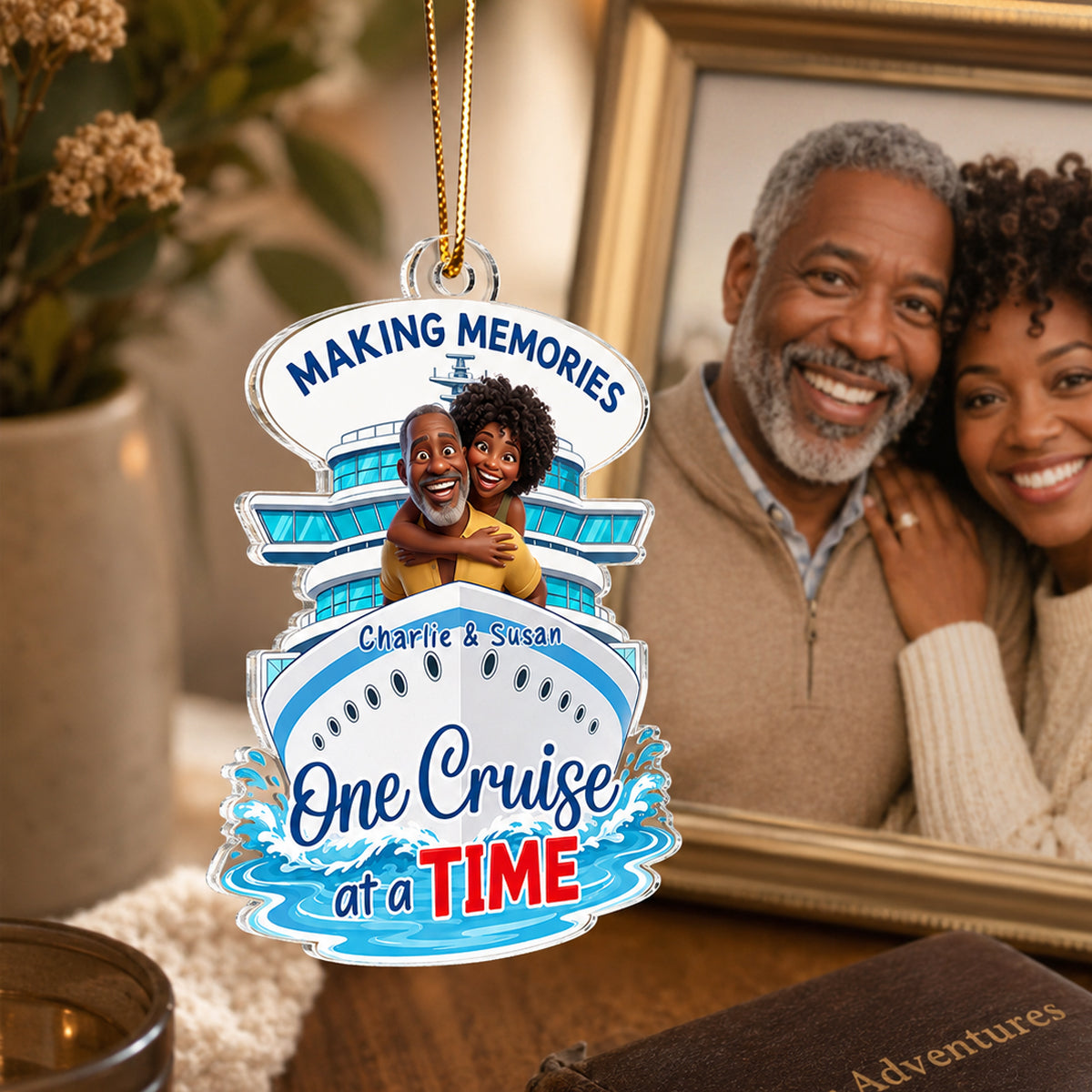 Custom Couple Photo One Cruise At A Time - Personalized Acrylic Ornament - Cruise Ship Keepsake, Cruise Ship Vacation Gifts