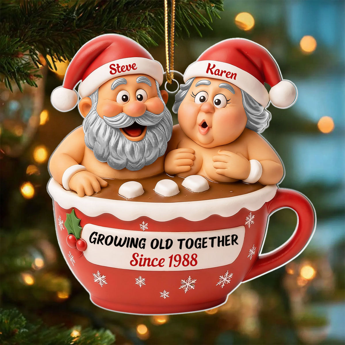 Custom Funny Couple Growing Old Together - Personalized Acrylic Ornament - Christmas Gift for him, for her