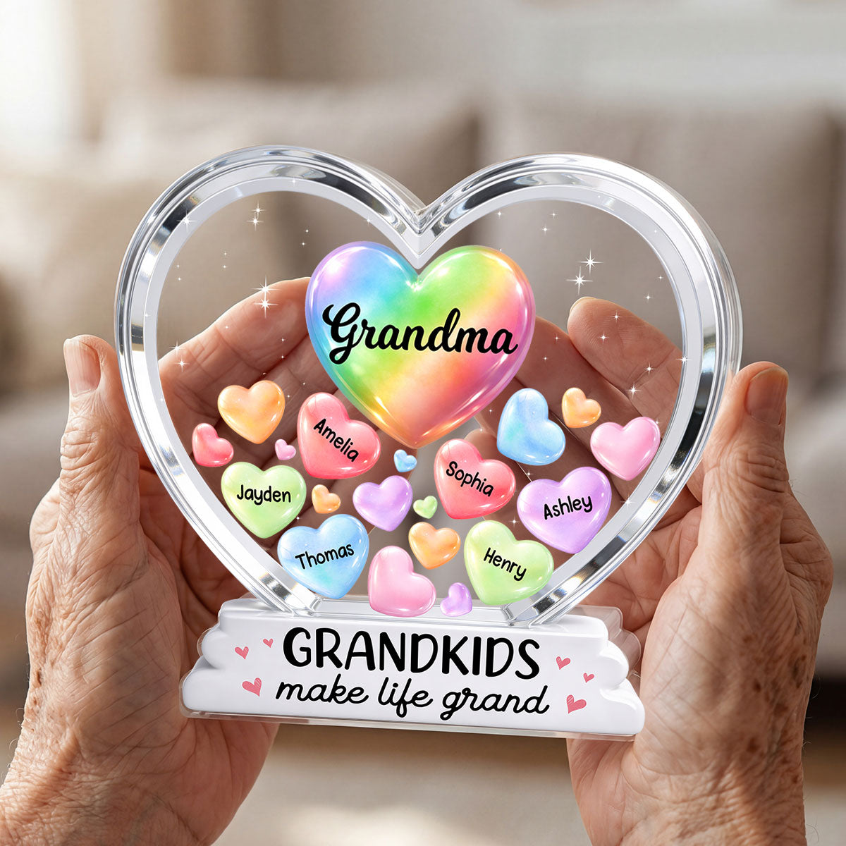 Grandma's Sweethearts In Heart 2D Flat - Personalized Acrylic Block Plaque - Heartfelt Mother's Day Gift For Grandma