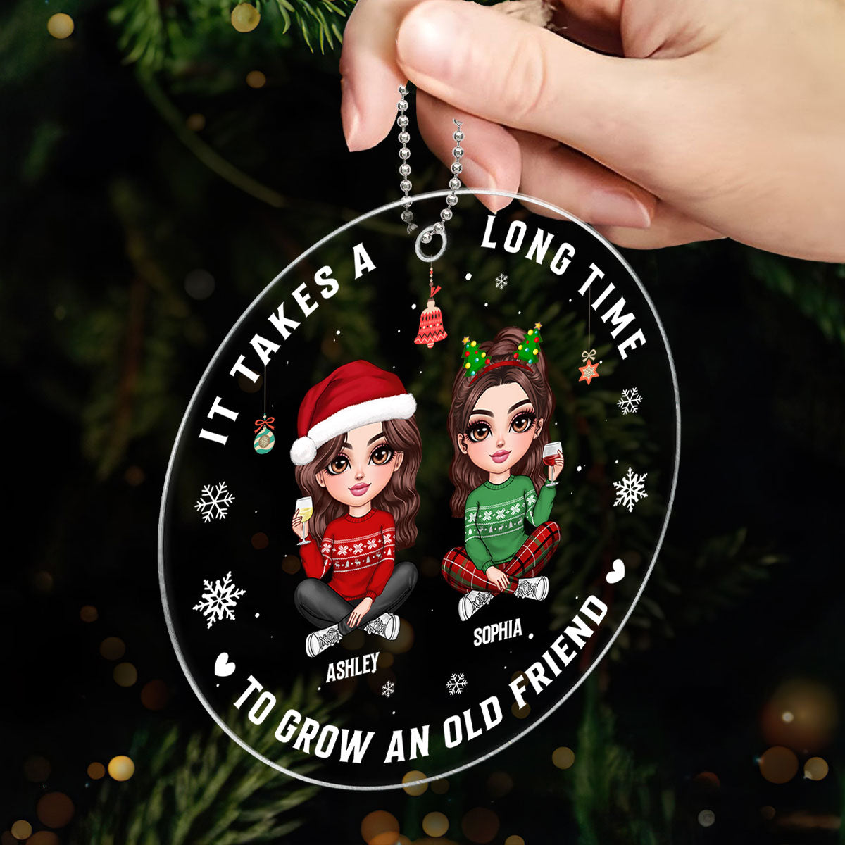Custom Best Friend Besties Sisters BFF Personalized Acrylic Ornament, Christmas Gift