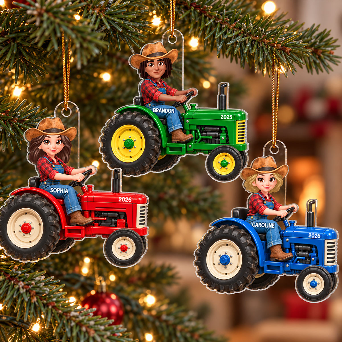 Farmer On Tractor 2D Flat - Personalized Acrylic Ornament - Christmas Gift for Farmer