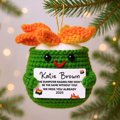 We'll Miss You Personalized Handmade Crochet Dumpster Fire with Card, Retirement Leaving Farewell Gift for Coworker, Colleagues