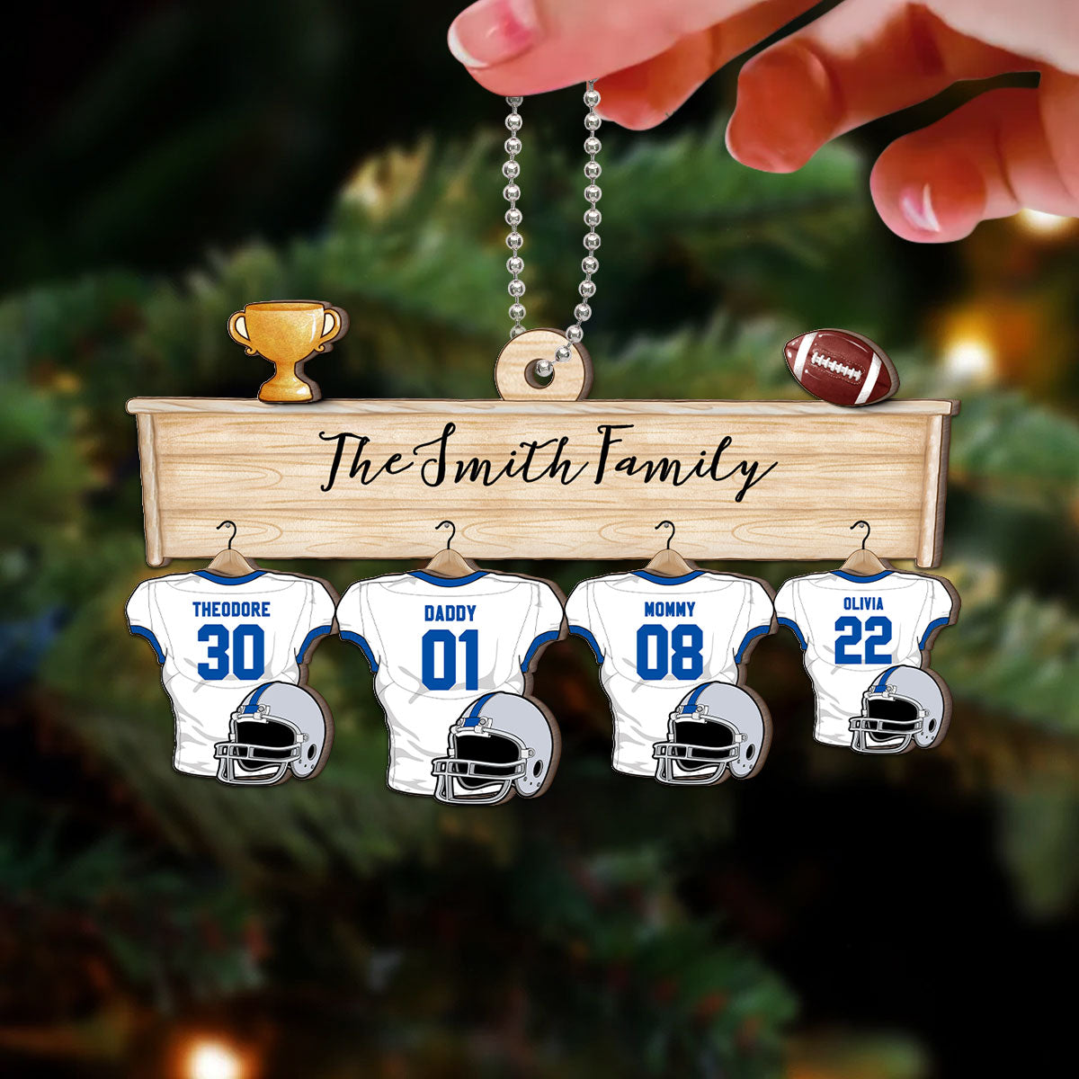 Football Jersey Team Family Personalized 2-Layer Wooden Ornament