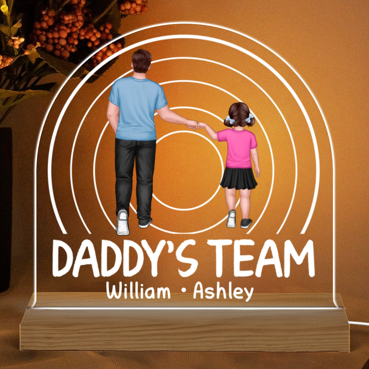 Dad Grandpa Team Punch Hand Back View Personalized Custom Shape Acrylic LED Night Light