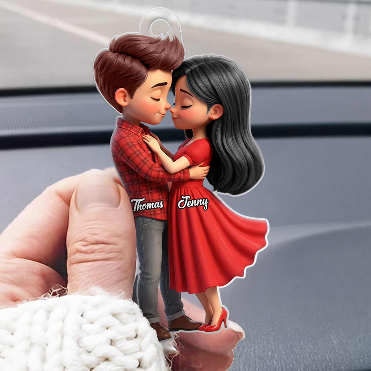 Romantic Love Couple - Personalized Acrylic Car Hanger - Sentimental Gift for him, for her
