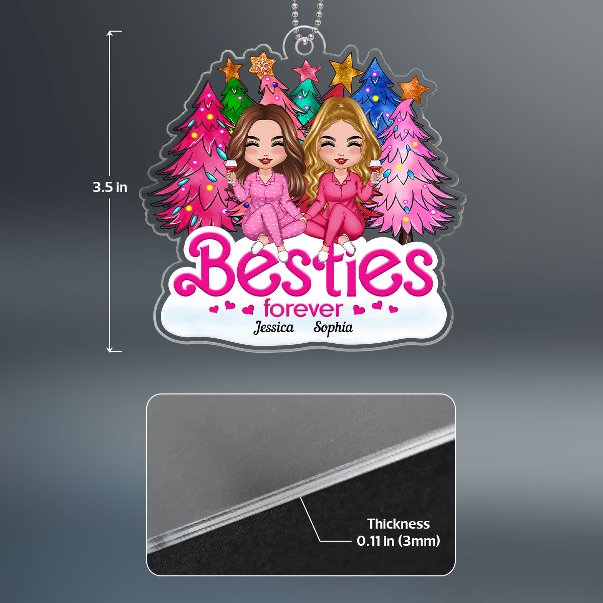Pink Christmas Trees Doll Besties Sisters Christmas Gift For Best Friends Personalized Acrylic Ornament