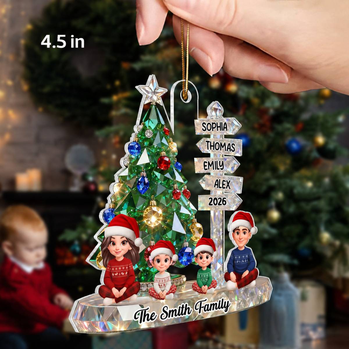 3D Effect Flat Christmas Sign Posts Beautiful Family Together - Personalized Acrylic Ornament - Gift For Family