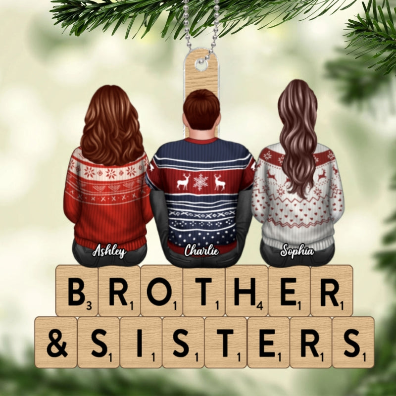Brothers Sisters Siblings Sitting Back View Personalized Acrylic Ornament