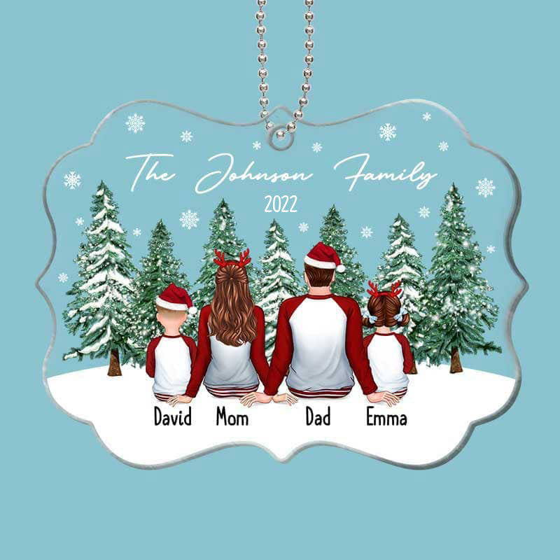 Pajamas Family Christmas Tree Background Personalized Acrylic Ornament