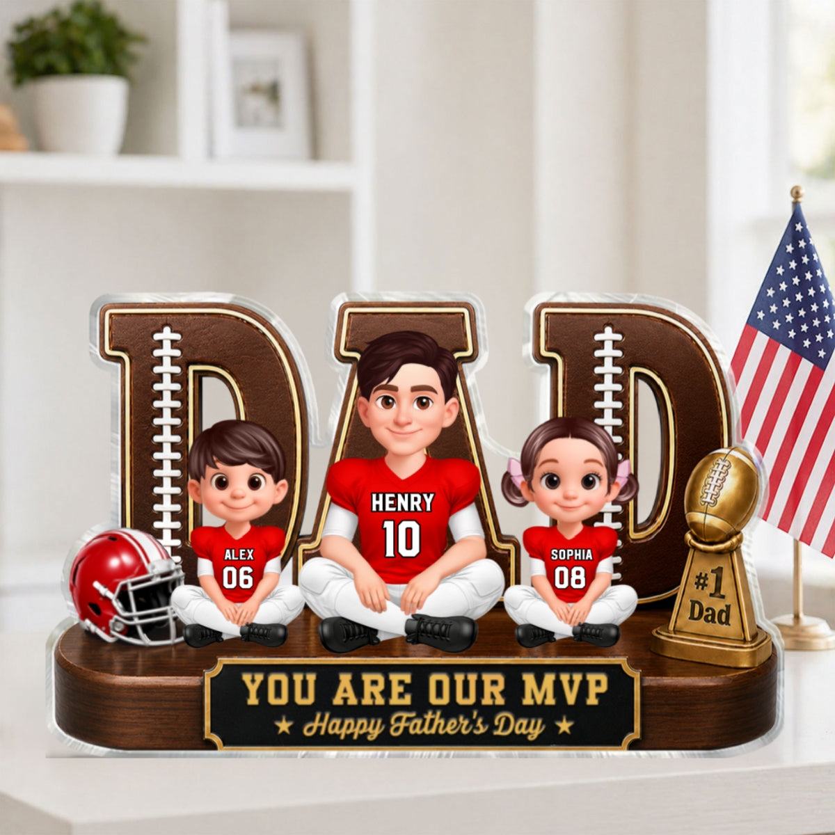 American Legend Football Family Daddy's Dream Team - Personalized Acrylic Block Plaque - Father's Day Gift For Dad, Husband