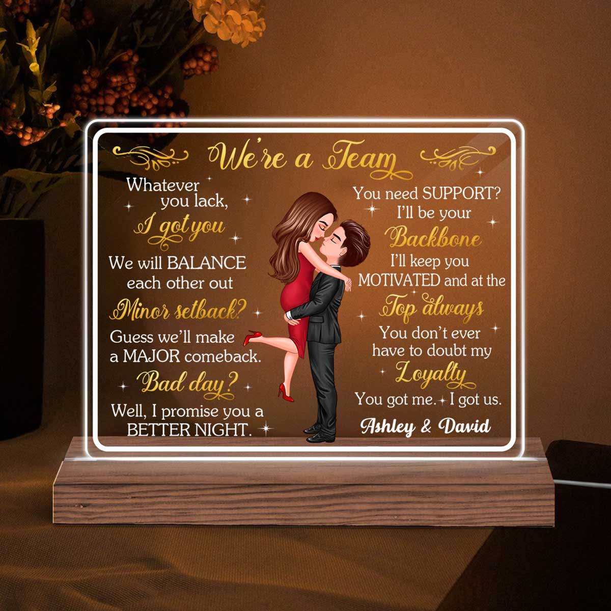 We‘re A Team Hugging Couple Personalized Acrylic LED Lamp Night Light