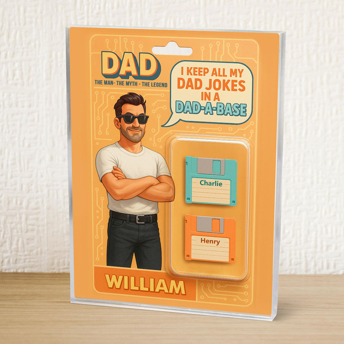 Funny Retro Cartoon Dad Jokes Custom Action Figure Personalized Acrylic Block Plaque, Gift for Dad