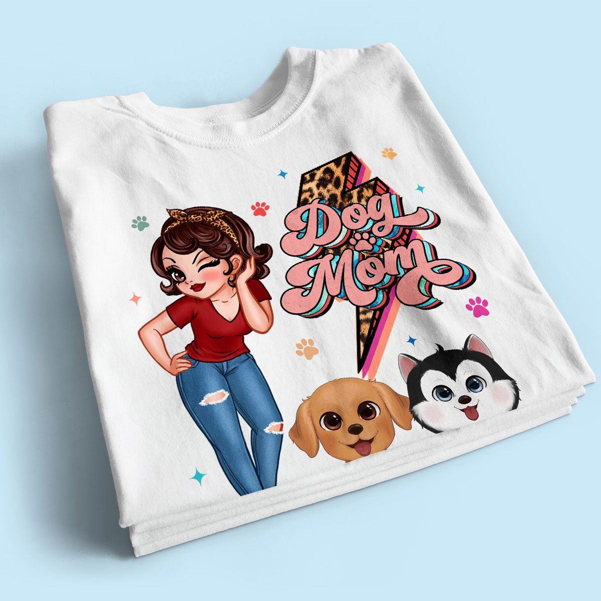 Dog Mom Retro Leopard Lightning Personalized Shirt