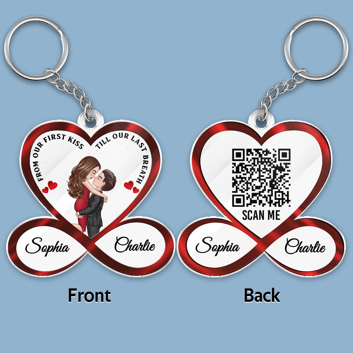 Infinity Heart Couple Hugging Kissing Scannable QR Code Song Anniversary Gift For Him Gift For Her Personalized Acrylic Keychain