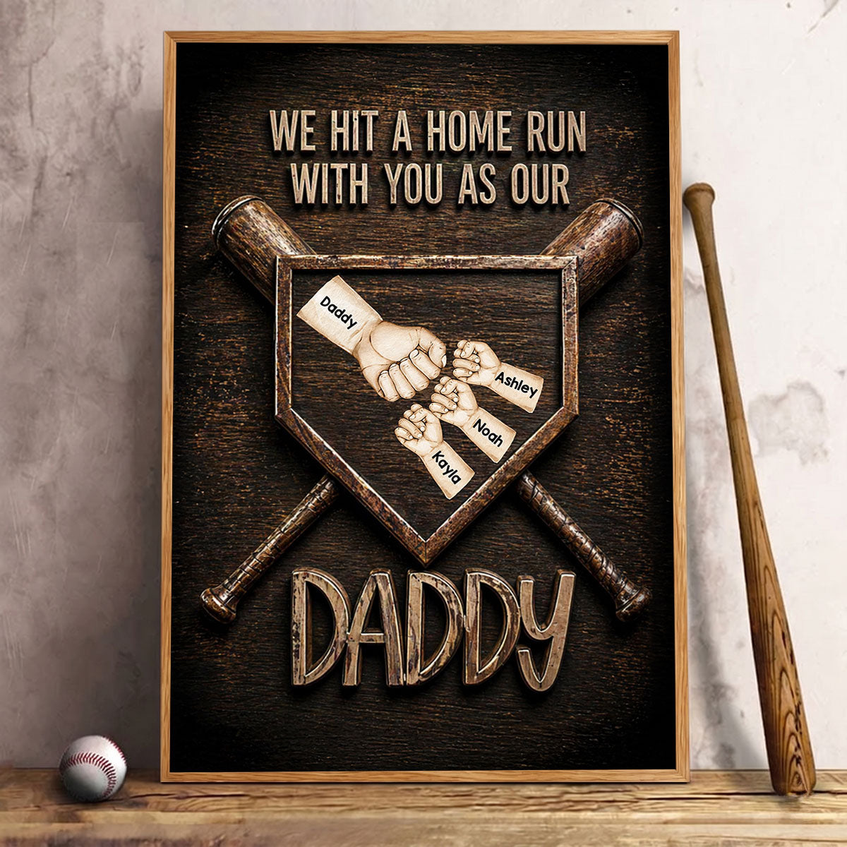 We Hit a Home Run with You as Our Daddy - Personalized Poster - Father's Day Gift for Baseball Dad, Husband