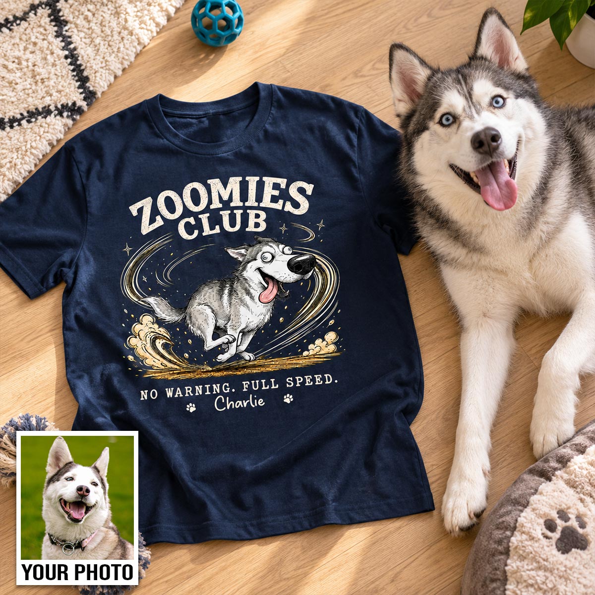 Zoomies Club Quirky Dog Portrait From Your Custom Pet Photo - Personalized Shirt - Funny Gift For Dog Cat Lover