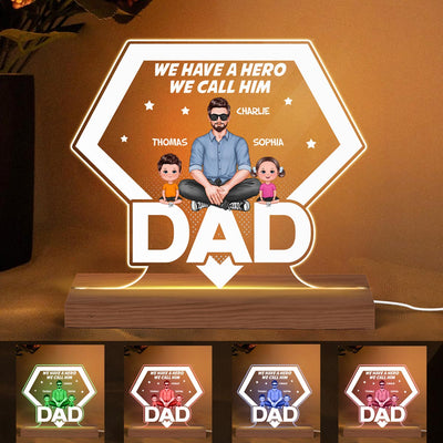 Hero Dad Real Man And Kids Personalized Acrylic Custom Shape LED Night Light