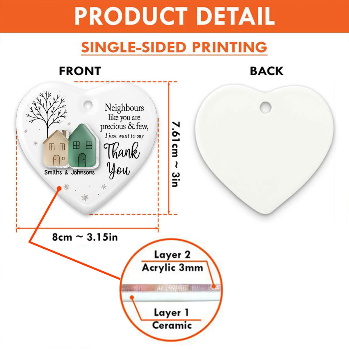 Thank You Neighbors 3D Effect Sea Glass Appreciation Gift - Personalized Ceramic Ornament With Acrylic