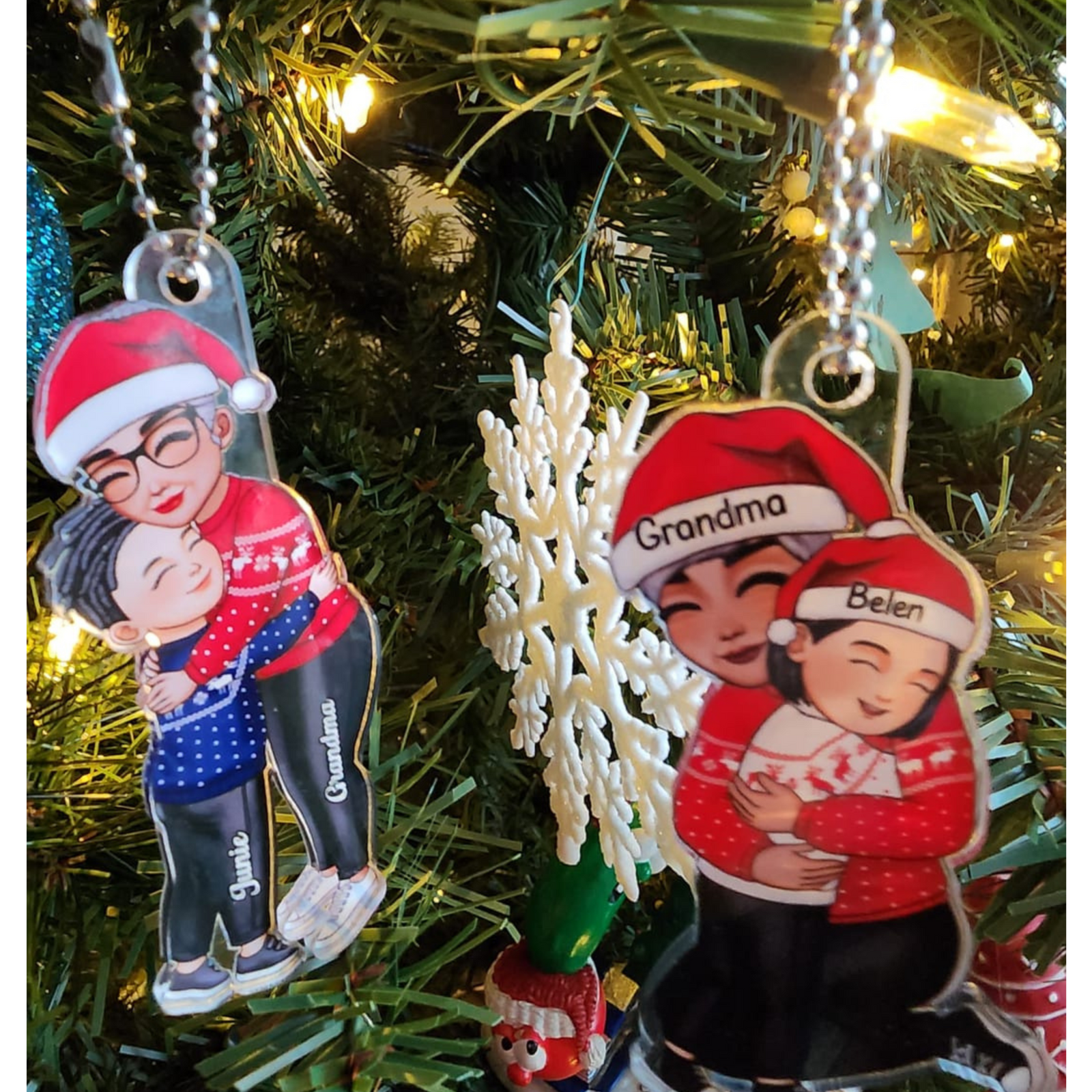 Grandma & Grandkid Hugging Christmas Personalized Acrylic Ornament - Gift For Grandma