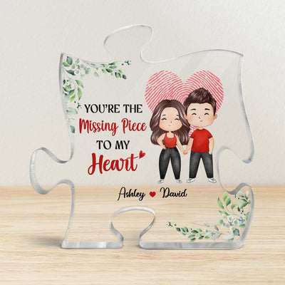 The Missing Piece Watercolor Couple Heart Fingerprint Personalized Puzzle Acrylic Plaque