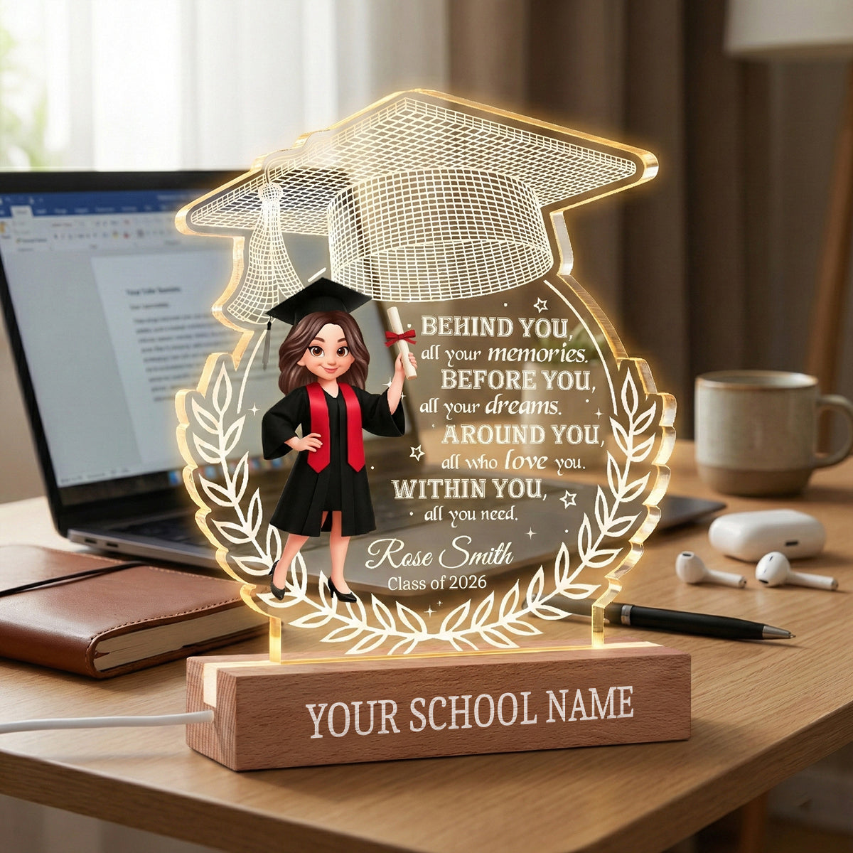 Class Of Graduation Year Senior Behind You All Your Memories - Personalized Acrylic Block Plaque LED Night Light - Gift For Graduation Day, Graduation Gift, Keepsake