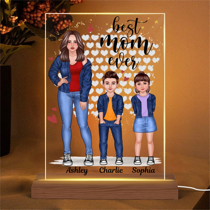 Mom And Kids Standing Front View Personalized Rectangle Acrylic LED Night Light
