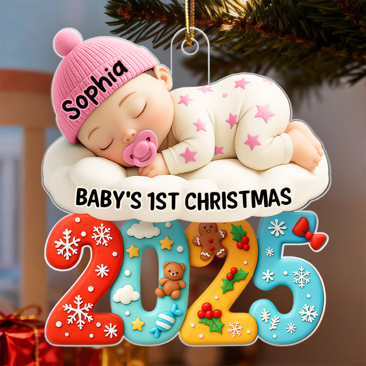 Baby In The Cloud First Christmas - Personalized Acrylic Ornament - Heartwarming Christmas Gift For New Born, Baby